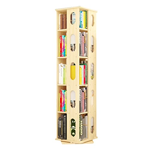 SYLUOQP Drehbarer Bücherregal-Aufbewahrungsturm, um 360 Grad drehbares Bücherregal, hoher Holz-Bücherregalschrank, Buch-Organizer-Regale, perfekt für kleine Räume von SYLUOQP