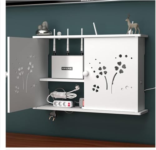 SYLUOQP Router Aufbewahrungsbox Weiß, Wand TV Kabel Verstecken Box, Holz und Plastik Wandregal, Cable Management Box, Schwebendes Regal, Kabel Organizer Box, WiFi Router Storage Box,A von SYLUOQP