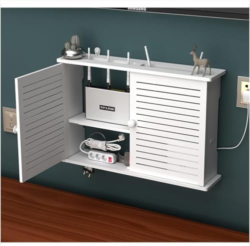 SYLUOQP Router Aufbewahrungsbox Weiß, Wand TV Kabel Verstecken Box, Holz und Plastik Wandregal, Cable Management Box, Schwebendes Regal, Kabel Organizer Box, WiFi Router Storage Box,B von SYLUOQP
