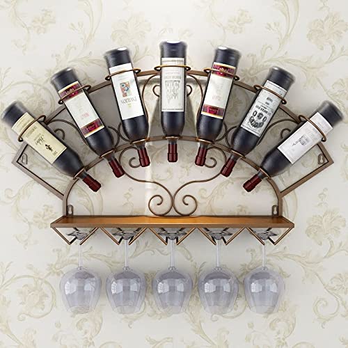 SYLUOQP Weinregal für 7 Flaschen, Eisen-Wand-Weinregal mit Weinglashalter, Persönlichkeit, kreativer Weinflaschenhalter, Weinflaschen-Ausstellungsregal von SYLUOQP