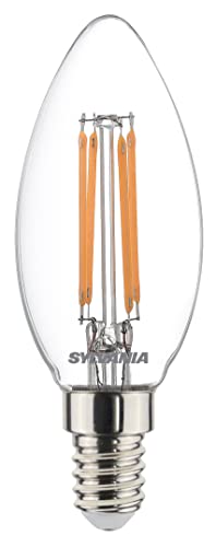 SYLVANIA LED-Lampe, E14 Sockel, 470 Lumen, Homelight (2700 Kelvin), 4.5 Watt Leistung, 15000h Lebensdauer, 35mm Durchmesser, 97mm Länge, Klarer Kerze Kolben, 1er Pack von SYLVANIA