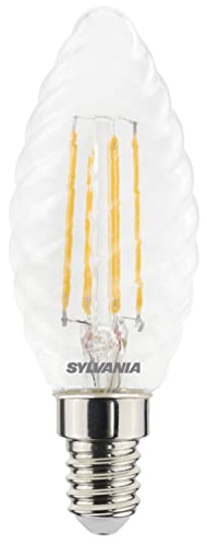 SYLVANIA LED-Lampe, E14 Sockel, 470 Lumen, Homelight (2700 Kelvin), 4.5 Watt Leistung, 15000h Lebensdauer, 35mm Durchmesser, 97mm Länge, Weißer Kerze gedreht Kolben, 1er Pack von SYLVANIA