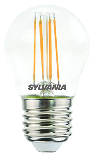 SYLVANIA LED-Lampe, E27 Sockel, 470 Lumen, Homelight (2700 Kelvin), 4.5 Watt Leistung, 15000h Lebensdauer, 40mm Durchmesser, 80mm Länge, Klarer Tropfen Kolben, 1er Pack von SYLVANIA