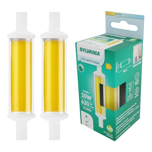 SYLVANIA LED Stab 78 mm | R7s Stablampe dimmbar | 6W ersetzt 50W Halogenstab | Neutralweiß, 630 Lumen, 360° Abstrahlwinkel | Leuchtmittel für Strahler & mehr | 2er Pack von SYLVANIA