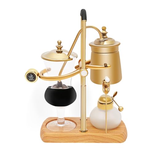 SYNCMH Goldene Siphon-Kaffeemaschine 400 ml Retro Coffee Maker mit Spiritusbrenner Messbecher Löffel Balance Kaffeemaschine für Küche Café von SYNCMH