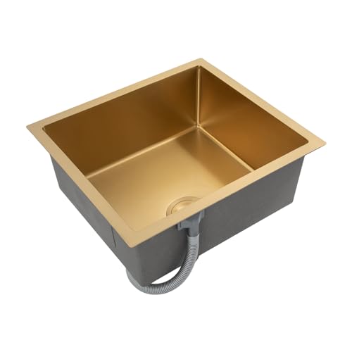 Spülbecken Edelstahl Gold 50×45cm Waschbecken Küche mit Filterkorb-Set und Abflussrohren Küchenspüle Einbauspüle, Rbeitsplatte Edelstahlspüle, R-Eck-Design Spülbecken Edelstahl Gold 50×45cm Waschbecken Küche mit Filterkorb-Set und Abflussrohren Küchenspüle Einbauspüle, Rbeitsplatte Edelstahlspüle, R-Eck-Design von SYNCMH