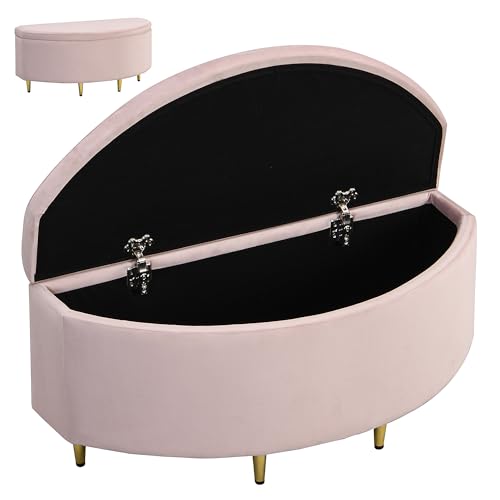 SYNKOWN Polsterbank mit Stauraum,Truhenbank mit Samt,Bettbank mit Stauraum,Sitztruhe mit Metallbeinen,geeignet für Flur,Wohnzimmer und Schlafzimmer,90 x 40 x 42 cm,Elegantes Design,einfach (Rosa) von SYNKOWN
