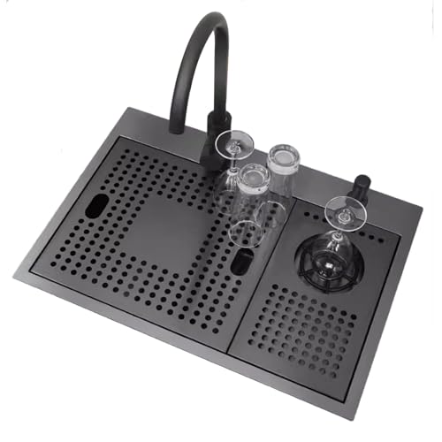 Schwarze Edelstahlspüle Mit Deckel Barspüle Einbauspüle Kleine Apartmentspüle Küchenspüle Mit Tassenspüler Inkl. Zubehör(52X39CM) von SYNSHOP
