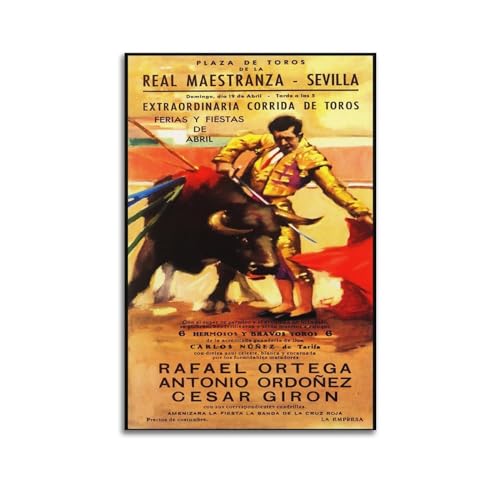 JLTC Vintage-Poster mit schönem Stier und tapferem Bullfighter, dekoratives Gemälde, Leinwand-Wandposter und Kunstdruck, modernes Familienschlafzimmer-Dekor-Poster, 60 x 90 cm von SYNYEY