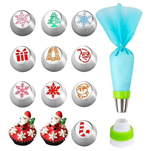 SYNYEY Weihnachtsdüsen-Set | 12 Stück Weihnachts-Cupcake-Tülle - Kuchenglasur-Zuckergussdüse für Cupcake-Plätzchen-Kuchendekoration, weihnachtliches Design von SYNYEY