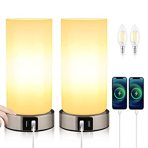 2 Stück Nachttischlampe, Tischlampe Touch Dimmbar, E14 Moderne Tischleuchte, 2 Usb-AnschlüSse, 3 Helligkeitsstufen, für Schlafzimmer, Wohnzimmer, Kinderzimmer(EnthäLt Leuchtmittel/Warmes Weiß) von SYOND