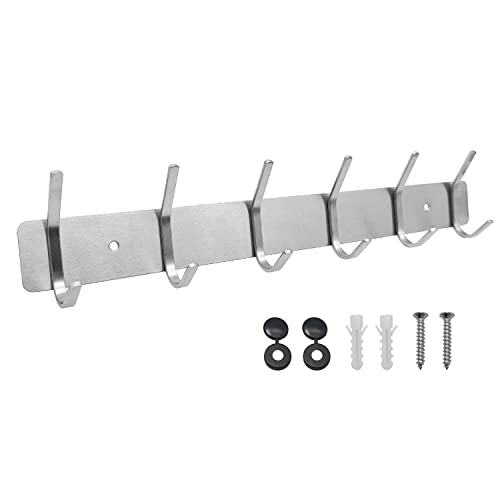 Kleiderhaken Wand, Garderobenleiste Metall，Wandgarderobe Edelstahl, Hakenleiste Garderobe，Hakenleiste für Schlafzimmer Bad Küche, Garderobenhaken für Kleidung, Jacken Halter (Silber, 6 Haken) von SYPEN