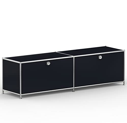 SYSTEM8X Lowboard 01002 Graphitschwarz 152x40x43cm - Modernes Chrom Design mit 2 Klappe, Stellfüße - Für Wohnzimmer, Büro, Praxis von SYSTEM8X