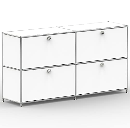SYSTEM8X Sideboard 02002 Signalweiss 152x40x80cm - Modernes Chrom Design mit 4 Klappen, Stellfüße - Für Wohnzimmer, Büro, Praxis von SYSTEM8X