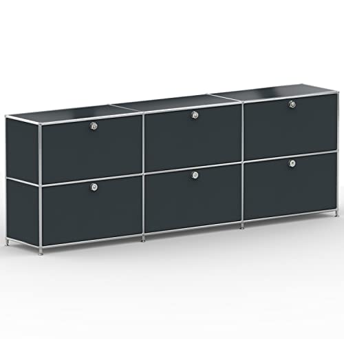 SYSTEM8X Sideboard 02003 Anthrazitgrau 227x40x80cm - Modernes Chrom Design mit 6 Klappen, Stellfüße - Für Wohnzimmer, Büro, Praxis von SYSTEM8X