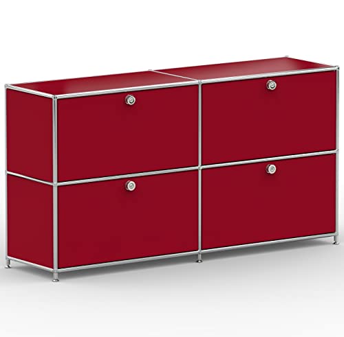 SYSTEM8X Sideboard 02102 Rubinrot 152x40x80cm - Modernes Chrom Design mit 4 Schubladen, Stellfüße - Für Wohnzimmer, Büro, Praxis von SYSTEM8X