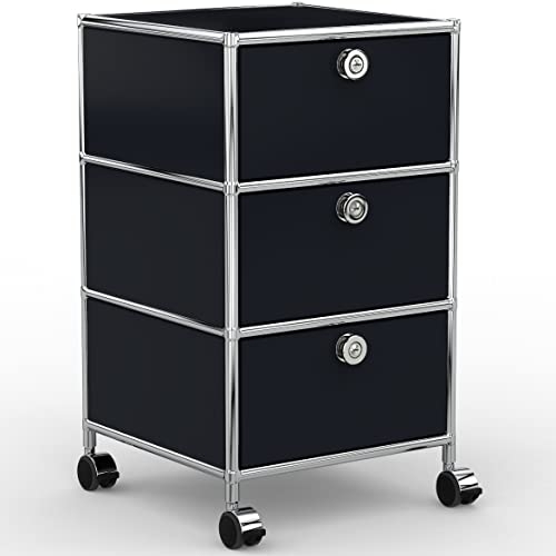 System8X Rollcontainer 40cm mit 3 Schubladen aus Metall Chrom in Graphitschwarz auf Rollen für harten Boden - Für Home-Office System8X Rollcontainer 40cm mit 3 Schubladen aus Metall Chrom in Graphitschwarz auf Rollen für harten Boden - Für Home-Office von SYSTEM8X