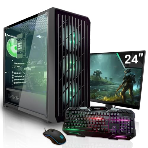Gaming Komplett PC Set|AMD Athlon 3000G |Marken Board|24 Zoll Monitor|Radeon RX Vega3 3-Core Grafikchip|256GB SSD|Windows 11 Pro|WLAN|3 Jahre Garantie von SYSTEMTREFF