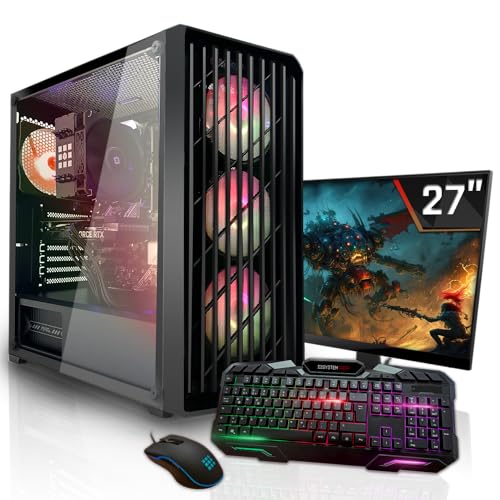 SYSTEMTREFF Gaming Komplett PC Set AMD Ryzen 5 9600 6x5.2GHz | Nvidia RTX 5060 TI 16GB | 1TB M.2 NVMe | 32GB DDR5 RAM | Windows 11 | 27 TFT Monitor | Desktop Paket Computer für Gamer, Gaming von SYSTEMTREFF