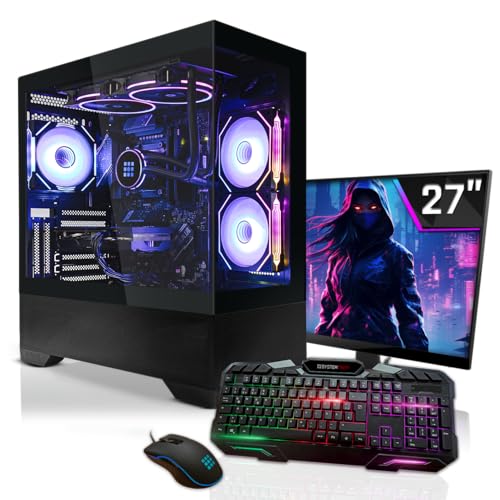 SYSTEMTREFF Gaming Komplett PC Set Intel Core i7-13700KF 16x5.4GHz | AMD Radeon RX 9070 XT 16GB | 1TB M.2 NVMe | 32GB DDR5 RAM | Windows 11 | 27 TFT Monitor | Desktop Paket Computer für Gamer, Gaming von SYSTEMTREFF