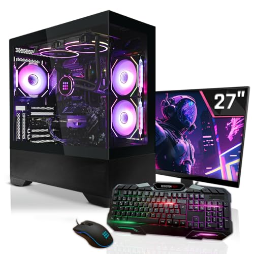 SYSTEMTREFF Gaming Komplett PC Set Intel Core i9-13900KF 24x5.8GHz | AMD Radeon RX 9070 XT 16GB | 1TB M.2 NVMe | 32GB DDR5 RAM | Windows 11 | 27 TFT Monitor | Desktop Paket Computer für Gamer, Gaming von SYSTEMTREFF
