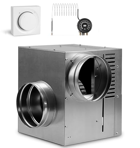 Warmluftverteilung Kamin Gebläse Turbine Ventilator AN1 gen II 125mm 490m3/h, Heißluftventilator, Heißluft boost. Mit Thermostat und Wanddrehzahlregler. (AN1 gen II, Weiß Drehzahlregler) von SYSTERM