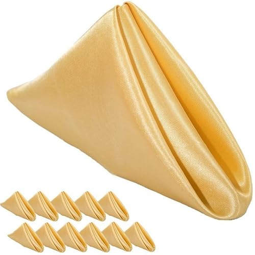 10PC Stoffservietten, weich bequem wiederverwendbar Servietten Party Hochzeit Seide Satin Serviette Tischdekoration Tischservietten für Hotel,Restaurant,Zuhause und Küche 43 * 43cm,Gold von SYSUII