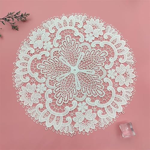 2 Stück Spitze Runde Gestickte Tischläufer,Handarbeit Geklöppelt Spitze Tischläufer Untersetzer Häkeln Tischläufer Spitzendeckchen Platzdeckchen für Hochzeit Festival Tischdekoration-Beige von SYSUII