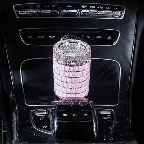 2 Stück Tragbarer Autoaschenbecher mit Licht Kristall Bling Strass Aschenbecher mit Deckel Fahrzeug Rauchfreien Aschenbecher Winddichter Aschenbecher für Auto Haus Büro -Rosa,7 * 10cm von SYSUII