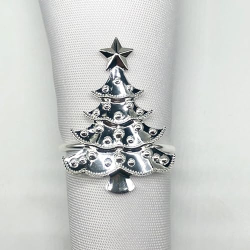 24 Stück Serviettenringe Weihnachtsbaum Silber Serviettenring Weihnachts Serviettenschnalle Serviettenhalter Vintage Tishdeko für Hochzeit Weihnachten Party Esstisch Thanksgiving Party Urlaub Hochzeit von SYSUII