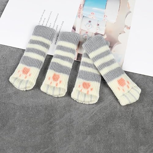 24 Stück Stuhlsocken,Elastisch Möbelsocken Gestrickte,Cartoon Katze Stuhlbeinsocke Möbelschuhe für Möbel, Tisch, Bodenschutz, Vermeiden Sie Kratzer &Geräusche für Stuhlbeine von 7–18 cm-Grau von SYSUII