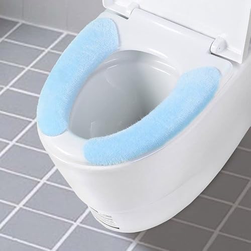 3 Paar Toilettensitzbezug WC Wärmer Pad,Selbstklebende Wc sitzbezug Warm WC Sitzbezüge Dicker Waschbares Toilettensitzkissen Plüsch Toilet Seat Cover Plüsch Toilettensitzbezüge für Badezimmer,Blau von SYSUII