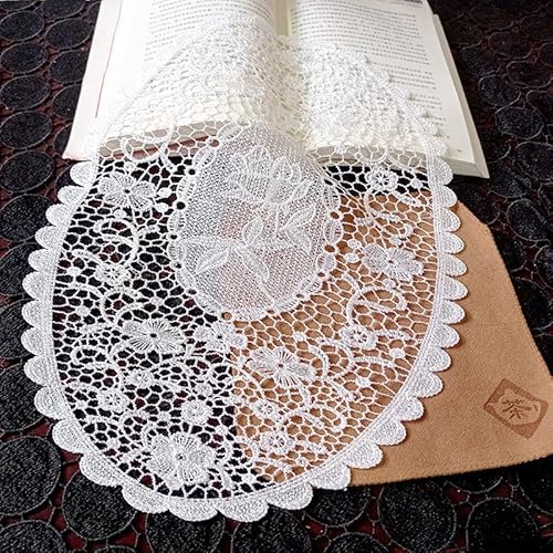 4 Stück Spitze Gestickte Tischläufer, Hohle Spitze Tischläufer Untersetzer Häkeln bestickte Tischläufer Spitzendeckchen Platzdeckchen für Küche,Esszimmer,Party,Hochzeit Dekoration Tee -75*38cm,Weiße von SYSUII