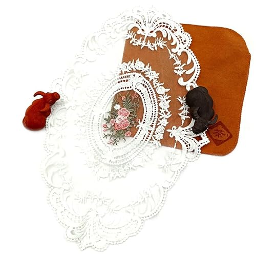 4 Stück Spitze Gestickte Tischläufer,Handarbeit Geklöppelt Spitze Tischläufer Untersetzer Häkeln Tischläufer Spitzendeckchen Platzdeckchen für Küche,Esszimmer,Tee, Party, Dekoration- 42 * 28CM,Weiss von SYSUII