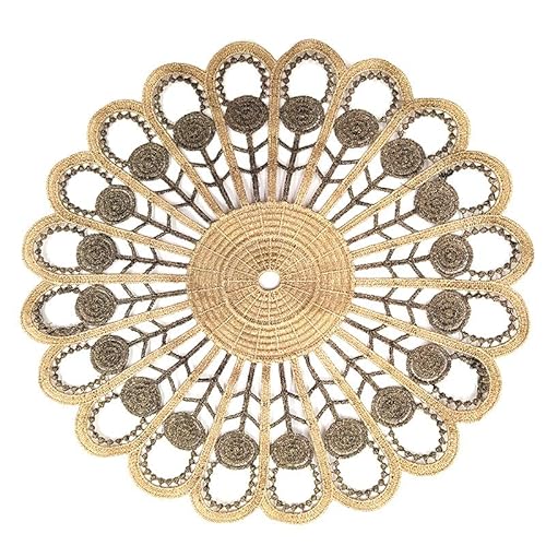 4 Stück Spitze Runde Gestickte Tischläufer,Handarbeit Geklöppelt Gold Spitze Tischläufer Untersetzer Häkeln Spitzendeckchen Platzdeckchen Tischdecke für Küche,Party,Hochzeit Tassen, Vasen 26-28cm von SYSUII