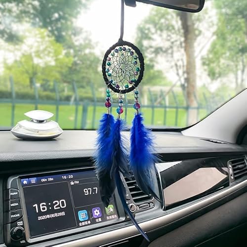 Handgefertigt Dreamcatcher Kleiner Traumfänger mit Federn Auto Innen Rückspiegel Hängende Ornament Boho Fenster Hängende Dekoration Heimdekoration für Schlafzimmer Hochzeit Geschenk Handwerk,25CM von SYSUII