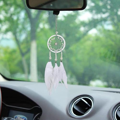 Handgefertigt Dreamcatcher Kleiner Traumfänger mit Federn Auto Innen Rückspiegel Hängende Ornament Boho Fenster Hängende Dekoration Heimdekoration für Schlafzimmer Hochzeit Geschenk Handwerk,32cm von SYSUII