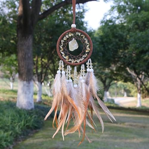 Handgefertigter Auto Rückspiegel Charms,Traumfänger Dreamcatcher Feder Wandbehang Kristallstein Auto Innen Rückspiegel Hängende Ornament Fensterdeko Baby Shower Car Hochzeit Home Decor Geschenk von SYSUII