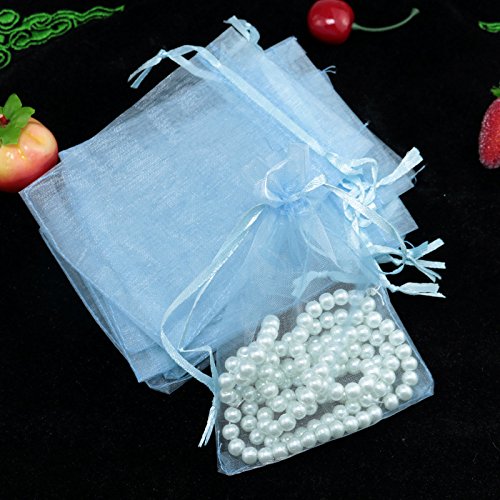 SYSUII 100 Stück Organzasäckchen,15x20cm Organzabeutel Säckchen Geschenkbeutel Organza, Schmuckbeutel Hochzeit-Säckchen mit Kordelzug Für Festival süßigkeiten Party Und Hochzeit Weihnachten-Hellblau von SYSUII