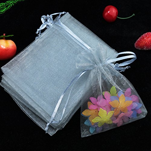 SYSUII 100 Stück Organzasäckchen,15x20cm Organzabeutel Säckchen Geschenkbeutel Organza, Schmuckbeutel Hochzeit-Säckchen mit Kordelzug Für Festival süßigkeiten Party Und Hochzeit Weihnachten-Grau von SYSUII