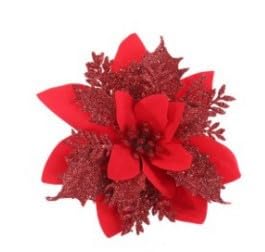 SYSUII 20 Stück Weihnachten Glitzer Weihnachtsstern Blumen 14cm Künstliche Poinsettia Blumen Weihnachtsdekoration Christbaumschmuck Blumen für Weihnachtskranz Weihnachtsbaum Ornaments -Rot von SYSUII