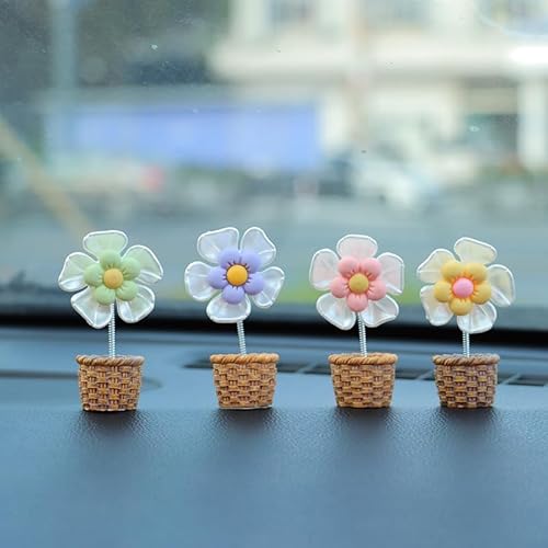 SYSUII 4 Stück Blume Auto Innenraum Deko, Wackelblumen Wackelfigur Blumen Auto Armaturenbrett Dekorationen Tanzende Blume Dekofigur Ornamente für Schreibtisch Schlafzimmer Tisch Büro Wohnzimmer von SYSUII