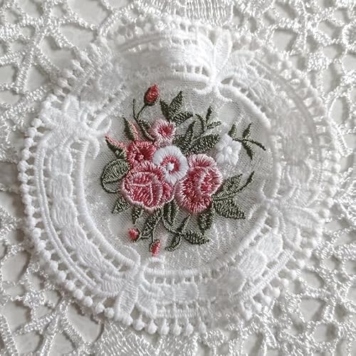 SYSUII 4 Stück Spitzendeckchen Spitze Untersetzer -Rund Vintage Spitze Tischsets Gestrickte Tischdecke Blumen Kleine Tischläufer Handarbeit Deckchen für Küche,Esszimmer Hochzeit Teeparty-Weiß von SYSUII