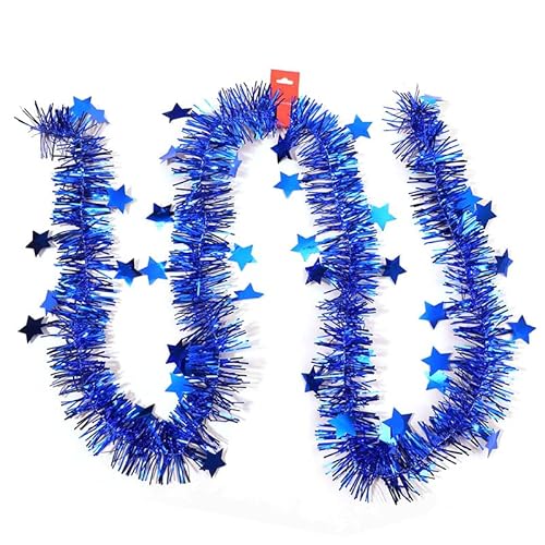 SYSUII 6 PCS Weihnachten Lametta Girlande, 2m Weihnachtsbaum Lametta Girlande Weihnachtsbaum Deko Lametta Weihnachtsgirlanden Weihnachtsband Hängende Dekoration für Party Kranz Hochzeit-Blau von SYSUII