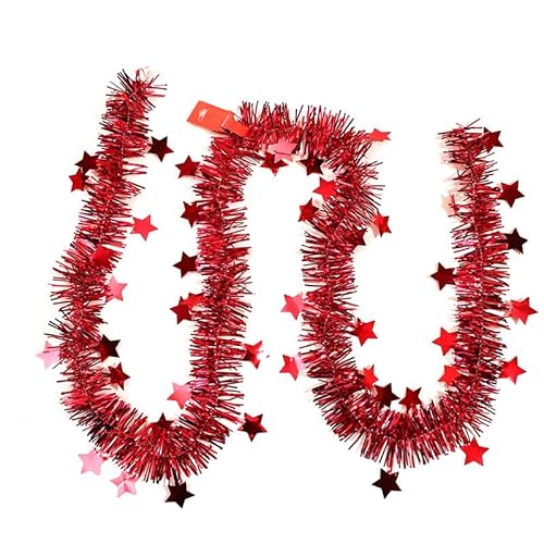 SYSUII 6 PCS Weihnachten Lametta Girlande, 2m Weihnachtsbaum Lametta Girlande Weihnachtsbaum Deko Lametta Weihnachtsgirlanden Weihnachtsband Hängende Dekoration für Party Kranz Hochzeit-Rot von SYSUII