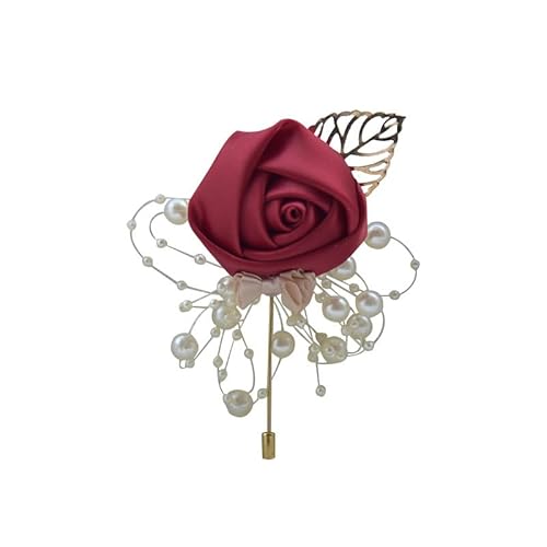 SYSUII Boutonniere Hochzeit Rose - 5 Stück Gästeanstecker Hochzeit Zubehör Ansteckblume Bräutigam Hochzeitsanstecker Hochzeit Rose Blumen Anstecker für Party Prom Männer Anzug Dekoration -Weinrot von SYSUII