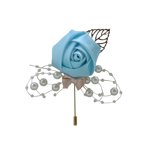SYSUII Boutonniere Hochzeit Rose - 5 Stück Gästeanstecker Hochzeit Zubehör Ansteckblume Bräutigam Hochzeitsanstecker Hochzeit Rose Blumen Anstecker für Party Prom Männer Anzug Dekoration -hellblau von SYSUII