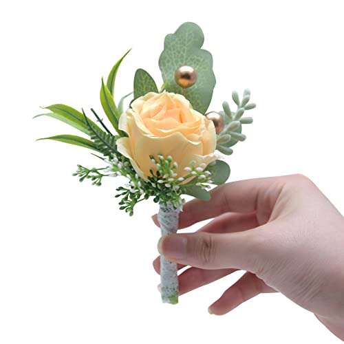 SYSUII Boutonniere Hochzeit Rose - 6 Stück Rose Boutonniere Ansteckblume Hochzeit Braut Rose Blumen Anstecker Hochzeitsbrosche für Braut Brautjungfer Gäste Herren Damen Party -Aprikose von SYSUII