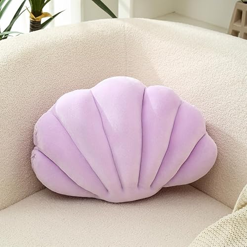 SYSUII Muschel Kissen, Plüsch Niedlich Kissen, Gefülltes Kissen Stuhl Kissen Sitzkissen Samt Bodenkissen Kuschelkissen Baumwolle Sofakissen für Bett Sofa Stuhl Auto Heimdekoration 35 * 25CM -lila von SYSUII