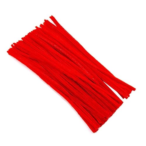 SYSUII Pfeifenreiniger 100 Stück Chenilledraht Pfeifenputzer Pfeifenreiniger Bunt zum Basteln, Biegeplüsch Basteldraht für DIY Basteln und Dekorationen für Kinder Erwachsene 30 cm X 6 mm -Rot von SYSUII